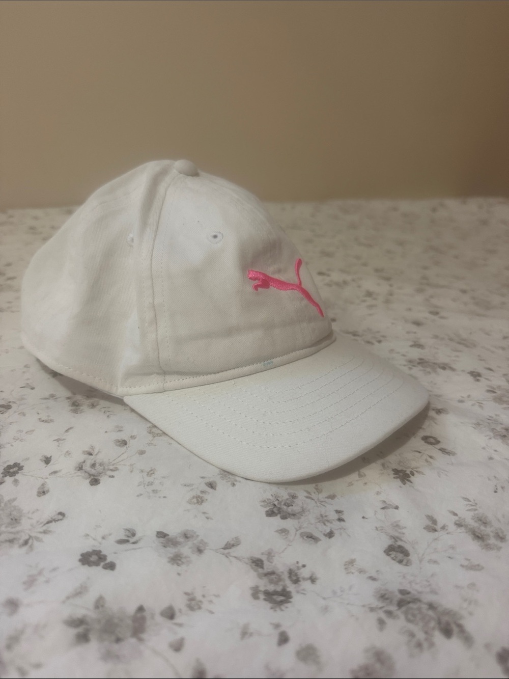 Puma Kids Off-White Cap with Pink Puma Logo